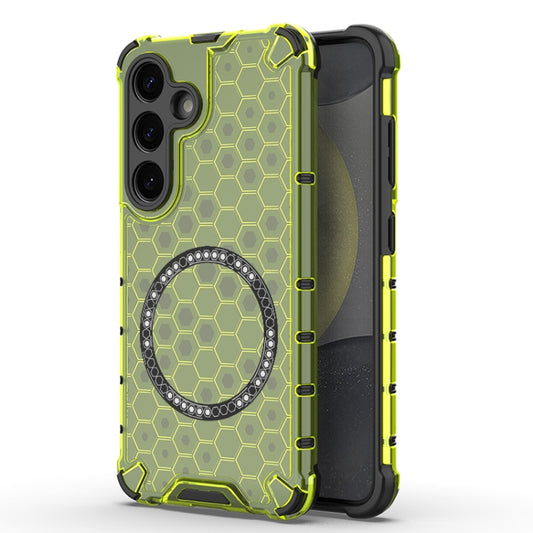 For Samsung Galaxy S25 5G Honeycomb Magnetic Ring Shockproof Phone Case(Green) - Galaxy S25 5G Cases by PMC Jewellery | Online Shopping South Africa | PMC Jewellery | Buy Now Pay Later Mobicred