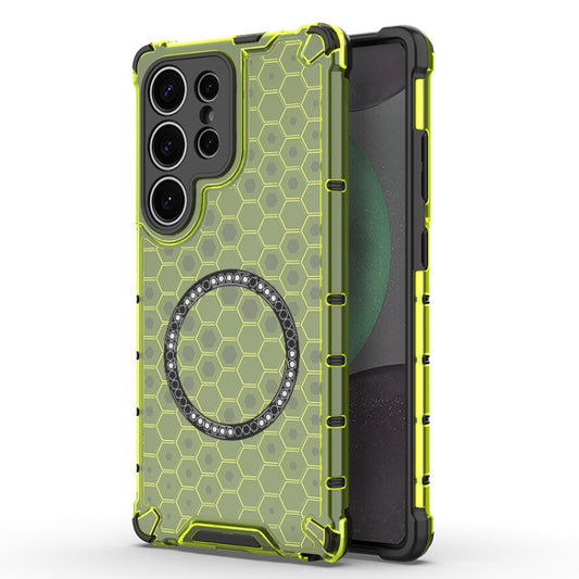 For Samsung Galaxy S25 Ultra 5G Honeycomb Magnetic Ring Shockproof Phone Case(Green) - Galaxy S25 Ultra 5G Cases by PMC Jewellery | Online Shopping South Africa | PMC Jewellery | Buy Now Pay Later Mobicred