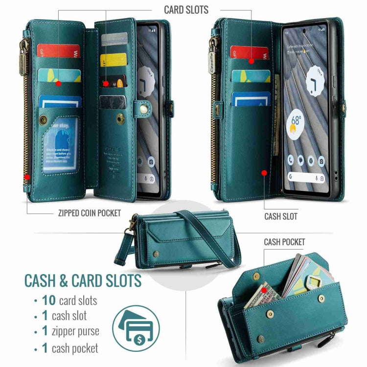 For Google Pixel 7a CaseMe C36 Card Slots Zipper Wallet RFID Anti-theft Leather Phone Case(Blue-green) - Google Cases by CaseMe | Online Shopping South Africa | PMC Jewellery | Buy Now Pay Later Mobicred