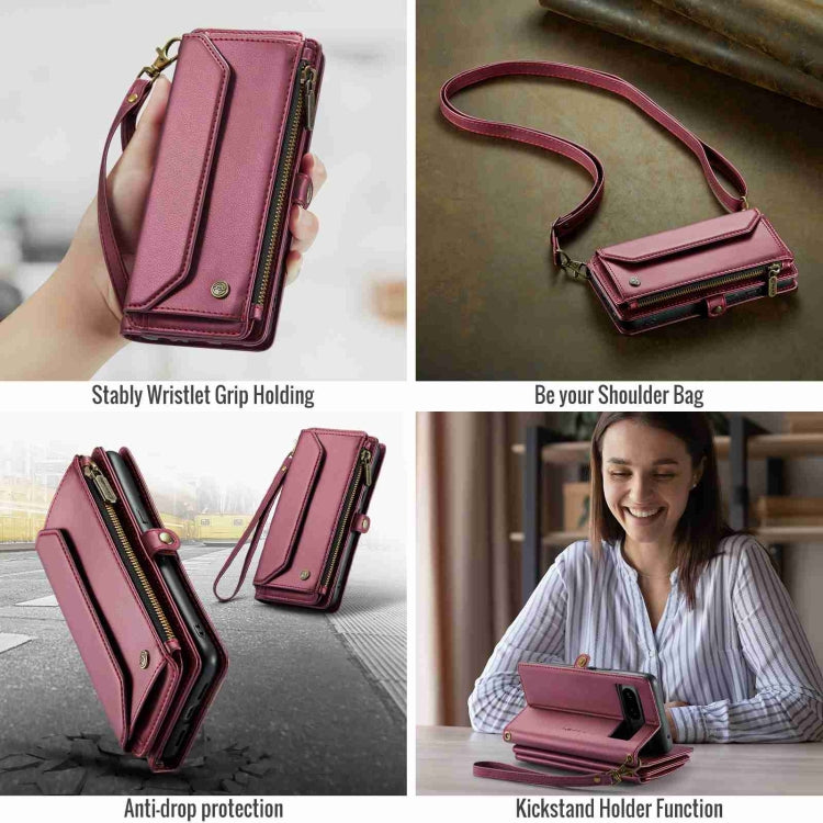 For Google Pixel 8 CaseMe C36 Card Slots Zipper Wallet RFID Anti-theft Leather Phone Case(Wine Red) - Google Cases by CaseMe | Online Shopping South Africa | PMC Jewellery | Buy Now Pay Later Mobicred