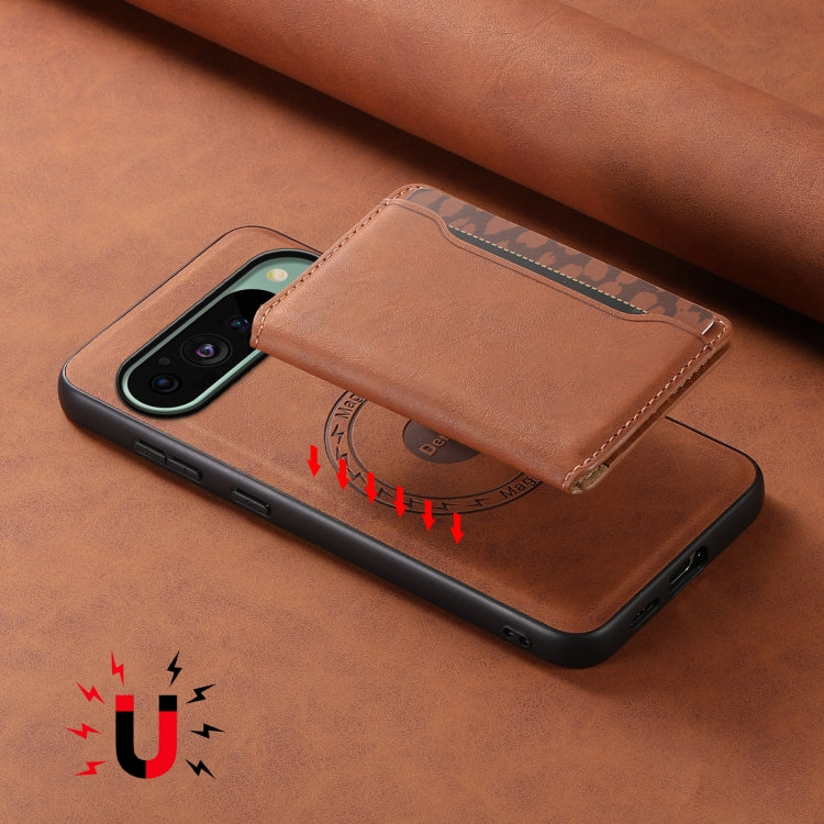 For Google Pixel 9 Denior D13 Retro Texture Leather MagSafe Card Bag Phone Case(Brown) - Google Cases by Denior | Online Shopping South Africa | PMC Jewellery | Buy Now Pay Later Mobicred