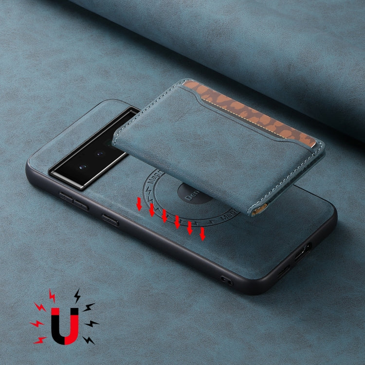 For Google Pixel 6 Pro Denior D13 Retro Texture Leather MagSafe Card Bag Phone Case(Blue) - Google Cases by Denior | Online Shopping South Africa | PMC TechLife | Buy Now Pay Later Mobicred