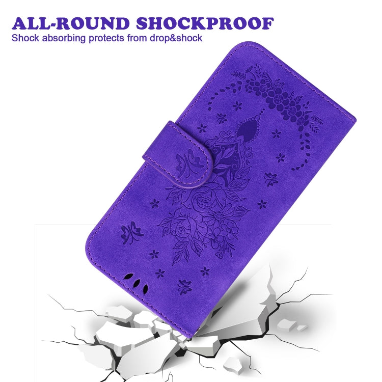 For iPhone 16e Butterfly Rose Embossed Leather Phone Case(Purple) - iPhone 16e Cases by PMC TechLife | Online Shopping South Africa | PMC TechLife | Buy Now Pay Later Mobicred