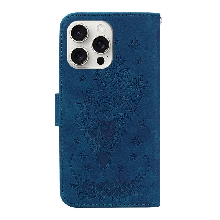 For iPhone 16 Pro Butterfly Rose Embossed Leather Phone Case(Blue) - iPhone 16 Pro Cases by PMC TechLife | Online Shopping South Africa | PMC TechLife | Buy Now Pay Later Mobicred