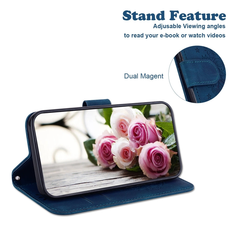 For iPhone 16 Pro Butterfly Rose Embossed Leather Phone Case(Blue) - iPhone 16 Pro Cases by PMC TechLife | Online Shopping South Africa | PMC TechLife | Buy Now Pay Later Mobicred