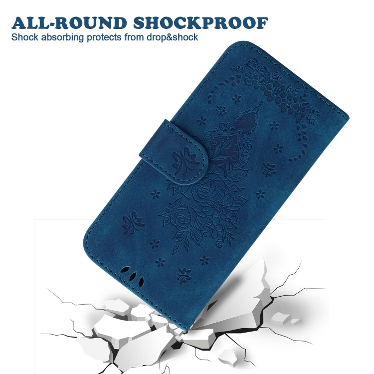 For iPhone 16 Pro Butterfly Rose Embossed Leather Phone Case(Blue) - iPhone 16 Pro Cases by PMC TechLife | Online Shopping South Africa | PMC TechLife | Buy Now Pay Later Mobicred