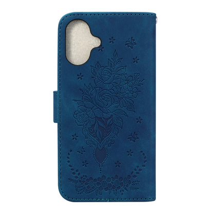 For iPhone 16 Plus Butterfly Rose Embossed Leather Phone Case(Blue) - iPhone 16 Plus Cases by PMC Jewellery | Online Shopping South Africa | PMC Jewellery | Buy Now Pay Later Mobicred