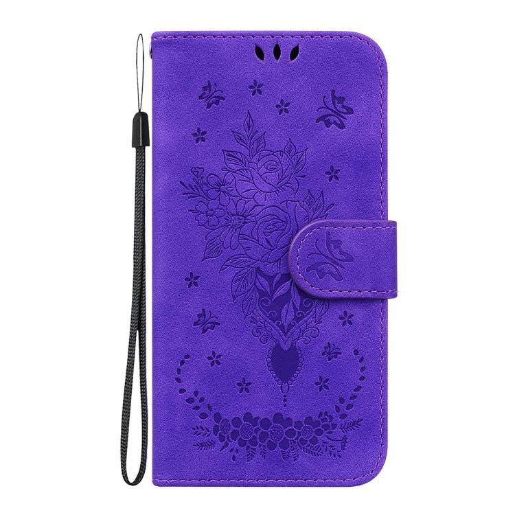 For iPhone 16 Butterfly Rose Embossed Leather Phone Case(Purple) - iPhone 16 Cases by PMC Jewellery | Online Shopping South Africa | PMC Jewellery | Buy Now Pay Later Mobicred