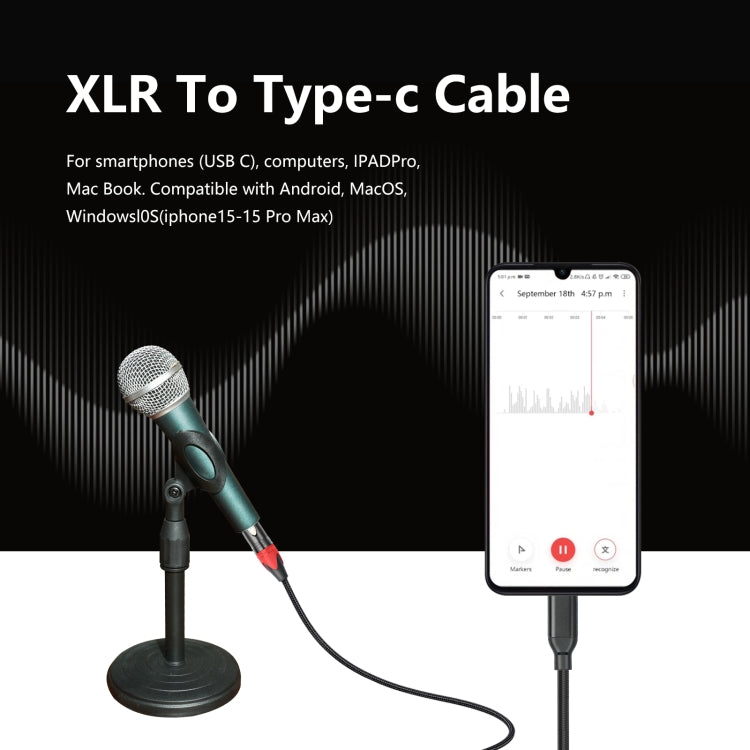 TY03RE Type-C Male to XLR Female Audio Cable for Dynamic Microphone, Length:1m(Black) - Microphone Audio Cable & Connector by PMC TechLife | Online Shopping South Africa | PMC TechLife | Buy Now Pay Later Mobicred