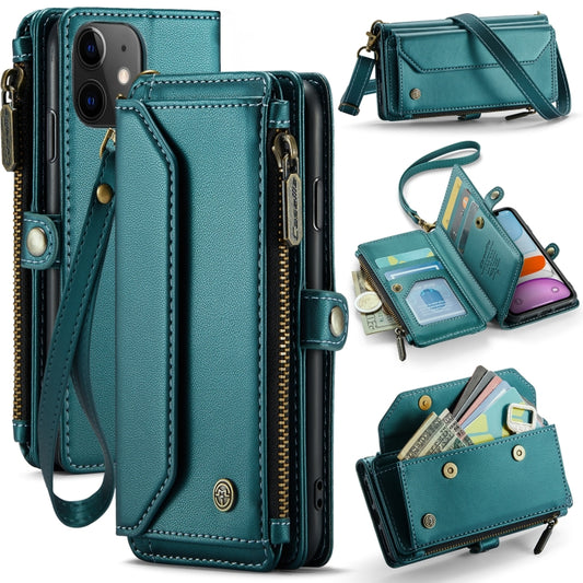 For iPhone 11 CaseMe C36 Card Slots Zipper Wallet RFID Anti-theft Leather Phone Case(Blue-green) - iPhone 11 Cases by CaseMe | Online Shopping South Africa | PMC Jewellery | Buy Now Pay Later Mobicred