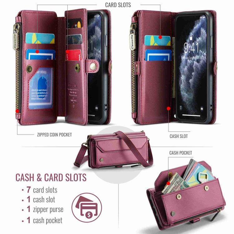 For iPhone 11 Pro Max CaseMe C36 Card Slots Zipper Wallet RFID Anti-theft Leather Phone Case(Wine Red) - iPhone 11 Pro Max Cases by CaseMe | Online Shopping South Africa | PMC Jewellery | Buy Now Pay Later Mobicred