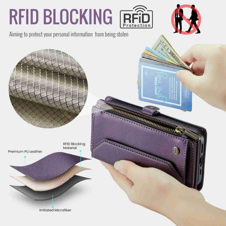 For iPhone 12 Pro CaseMe C36 Card Slots Zipper Wallet RFID Anti-theft Leather Phone Case(Purple) - iPhone 12 / 12 Pro Cases by CaseMe | Online Shopping South Africa | PMC Jewellery | Buy Now Pay Later Mobicred