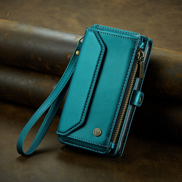 For iPhone 12 Pro CaseMe C36 Card Slots Zipper Wallet RFID Anti-theft Leather Phone Case(Blue-green) - iPhone 12 / 12 Pro Cases by CaseMe | Online Shopping South Africa | PMC Jewellery | Buy Now Pay Later Mobicred