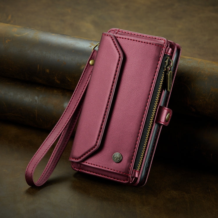 For iPhone 12 Pro CaseMe C36 Card Slots Zipper Wallet RFID Anti-theft Leather Phone Case(Wine Red) - iPhone 12 / 12 Pro Cases by CaseMe | Online Shopping South Africa | PMC Jewellery | Buy Now Pay Later Mobicred