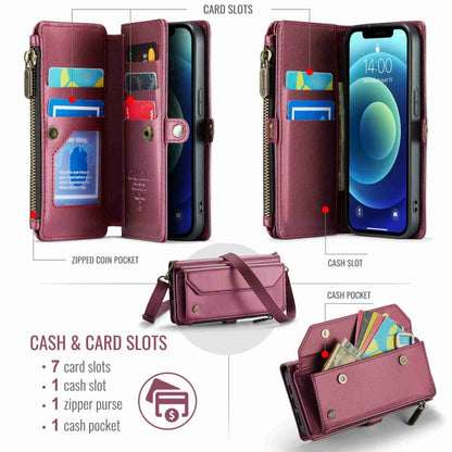 For iPhone 12 CaseMe C36 Card Slots Zipper Wallet RFID Anti-theft Leather Phone Case(Wine Red) - iPhone 12 / 12 Pro Cases by CaseMe | Online Shopping South Africa | PMC Jewellery | Buy Now Pay Later Mobicred