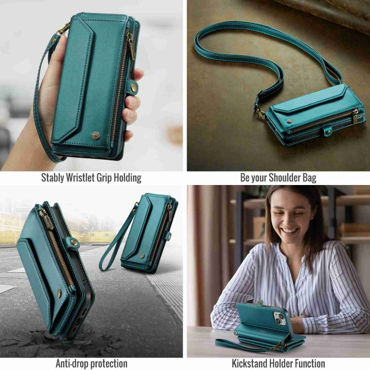 For iPhone 14 CaseMe C36 Card Slots Zipper Wallet RFID Anti-theft Leather Phone Case(Blue-green) - iPhone 14 Cases by CaseMe | Online Shopping South Africa | PMC Jewellery | Buy Now Pay Later Mobicred