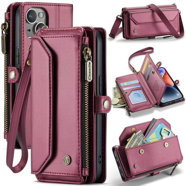 For iPhone 14 CaseMe C36 Card Slots Zipper Wallet RFID Anti-theft Leather Phone Case(Wine Red) - iPhone 14 Cases by CaseMe | Online Shopping South Africa | PMC Jewellery | Buy Now Pay Later Mobicred