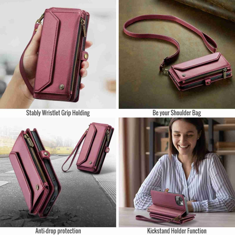 For iPhone 15 Plus CaseMe C36 Card Slots Zipper Wallet RFID Anti-theft Leather Phone Case(Wine Red) - iPhone 15 Plus Cases by CaseMe | Online Shopping South Africa | PMC Jewellery | Buy Now Pay Later Mobicred