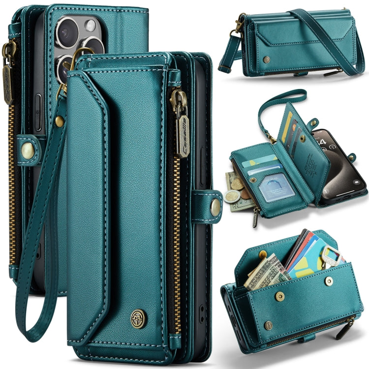 For iPhone 15 Pro CaseMe C36 Card Slots Zipper Wallet RFID Anti-theft Leather Phone Case(Blue-green) - iPhone 15 Pro Cases by CaseMe | Online Shopping South Africa | PMC Jewellery | Buy Now Pay Later Mobicred