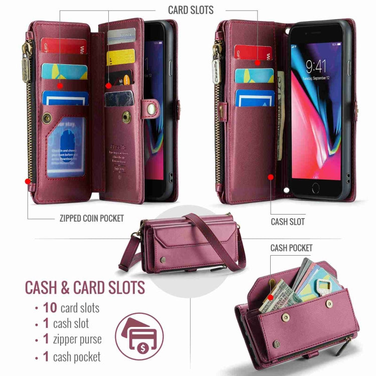 For iPhone 8 Plus / 7 Plus / 6 Plus CaseMe C36 Card Slots Zipper Wallet RFID Anti-theft Leather Phone Case(Wine Red) - More iPhone Cases by CaseMe | Online Shopping South Africa | PMC Jewellery | Buy Now Pay Later Mobicred