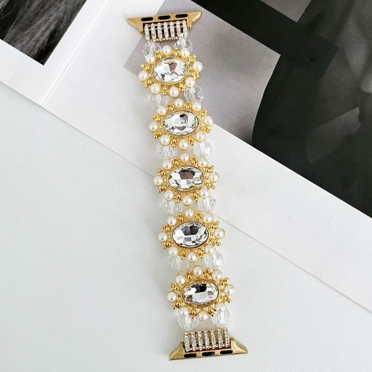 For Apple Watch 38mm Beaded Pearl Gemstone Bracelet Watch Band(Light Gold) - free shipping - PMC TechLife - Order now!