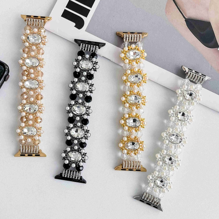 For Apple Watch 42mm Beaded Pearl Gemstone Bracelet Watch Band(Gold) - free shipping - PMC TechLife - Order now!