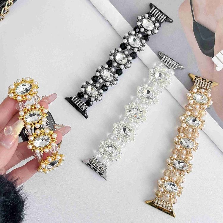 For Apple Watch 38mm Beaded Pearl Gemstone Bracelet Watch Band(Gold) - free shipping - PMC TechLife - Order now!