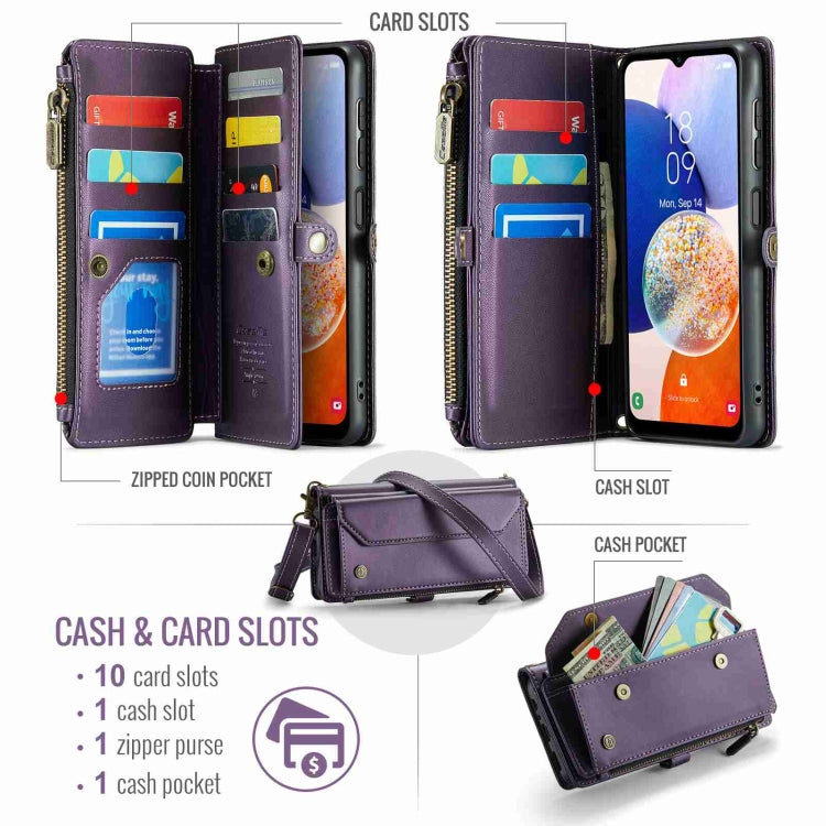 For Samsung Galaxy A14 5G / 4G CaseMe C36 Card Slots Zipper Wallet RFID Anti-theft Leather Phone Case(Purple) - Galaxy Phone Cases by CaseMe | Online Shopping South Africa | PMC Jewellery | Buy Now Pay Later Mobicred