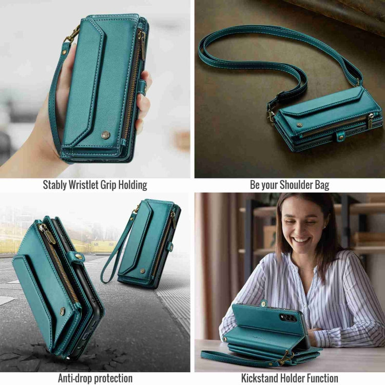 For Samsung Galaxy A30s / A50s / A50 CaseMe C36 Card Slots Zipper Wallet RFID Anti-theft Leather Phone Case(Blue-green) - Galaxy Phone Cases by CaseMe | Online Shopping South Africa | PMC Jewellery | Buy Now Pay Later Mobicred