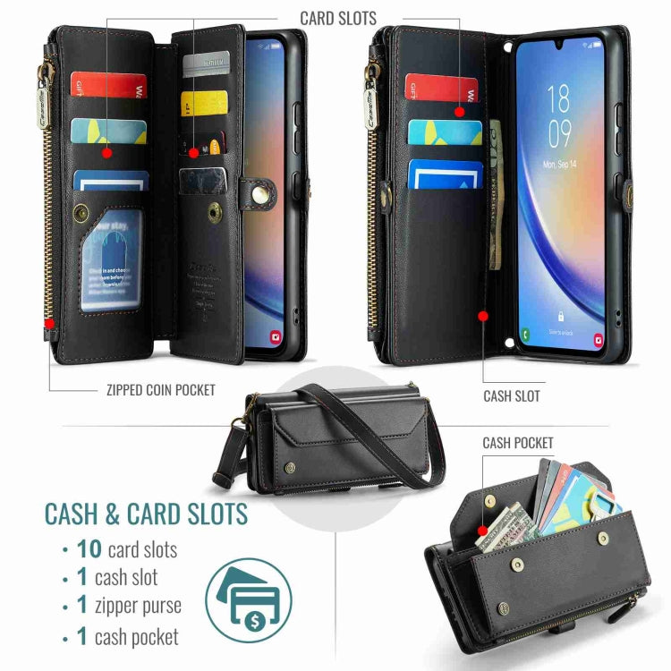 For Samsung Galaxy A34 5G CaseMe C36 Card Slots Zipper Wallet RFID Anti-theft Leather Phone Case(Black) - Galaxy Phone Cases by CaseMe | Online Shopping South Africa | PMC Jewellery | Buy Now Pay Later Mobicred