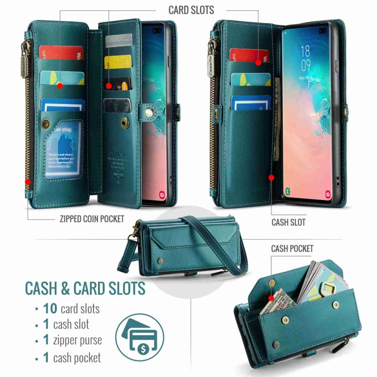 For Samsung Galaxy S10+ CaseMe C36 Card Slots Zipper Wallet RFID Anti-theft Leather Phone Case(Blue-green) - Galaxy Phone Cases by CaseMe | Online Shopping South Africa | PMC Jewellery | Buy Now Pay Later Mobicred