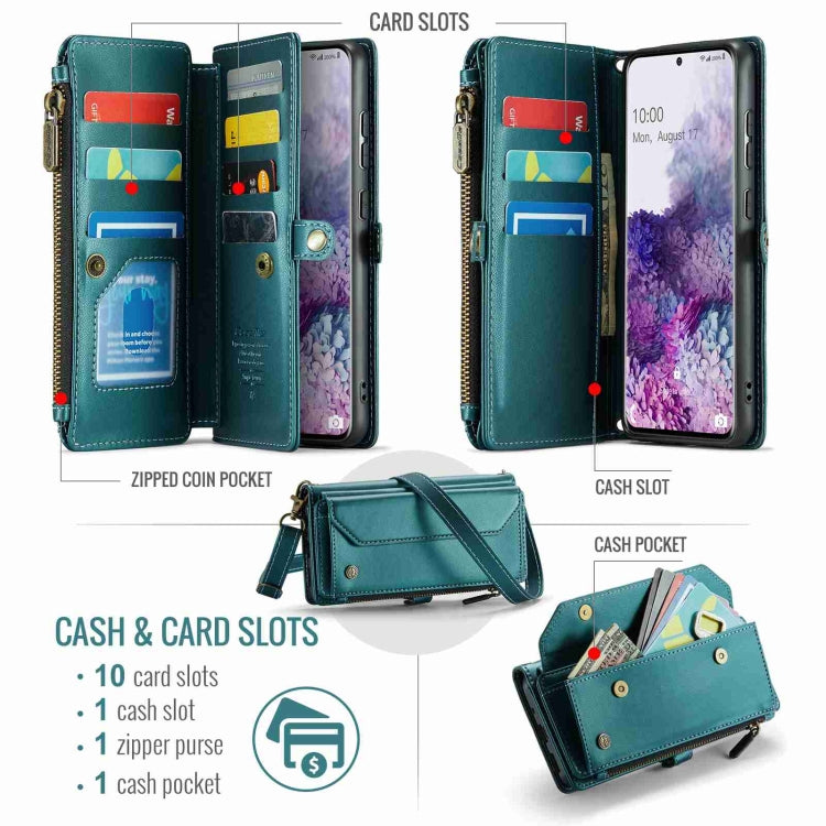 For Samsung Galaxy S20+ CaseMe C36 Card Slots Zipper Wallet RFID Anti-theft Leather Phone Case(Blue-green) - Galaxy Phone Cases by CaseMe | Online Shopping South Africa | PMC Jewellery | Buy Now Pay Later Mobicred