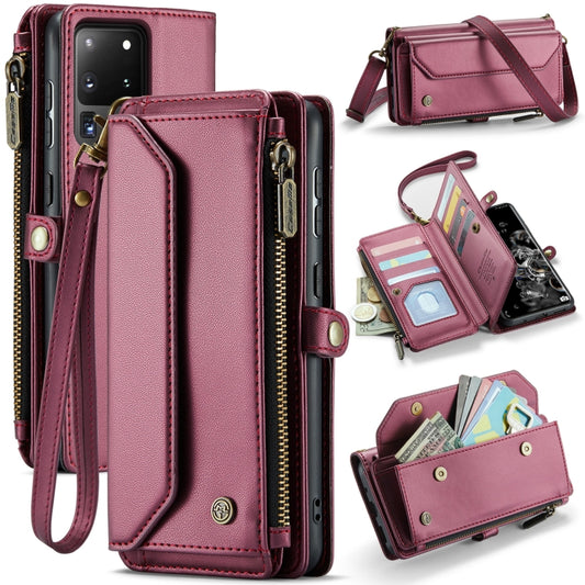 For Samsung Galaxy S20 Ultra CaseMe C36 Card Slots Zipper Wallet RFID Anti-theft Leather Phone Case(Wine Red) - Galaxy Phone Cases by CaseMe | Online Shopping South Africa | PMC Jewellery | Buy Now Pay Later Mobicred