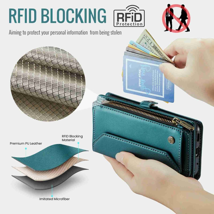 For Samsung Galaxy S20 CaseMe C36 Card Slots Zipper Wallet RFID Anti-theft Leather Phone Case(Blue-green) - Galaxy Phone Cases by CaseMe | Online Shopping South Africa | PMC Jewellery | Buy Now Pay Later Mobicred