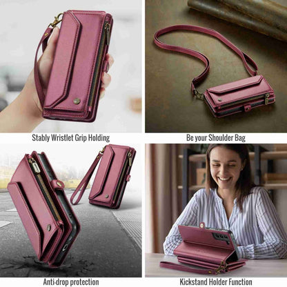 For Samsung Galaxy S21 5G CaseMe C36 Card Slots Zipper Wallet RFID Anti-theft Leather Phone Case(Wine Red) - Galaxy S21 5G Cases by CaseMe | Online Shopping South Africa | PMC Jewellery | Buy Now Pay Later Mobicred