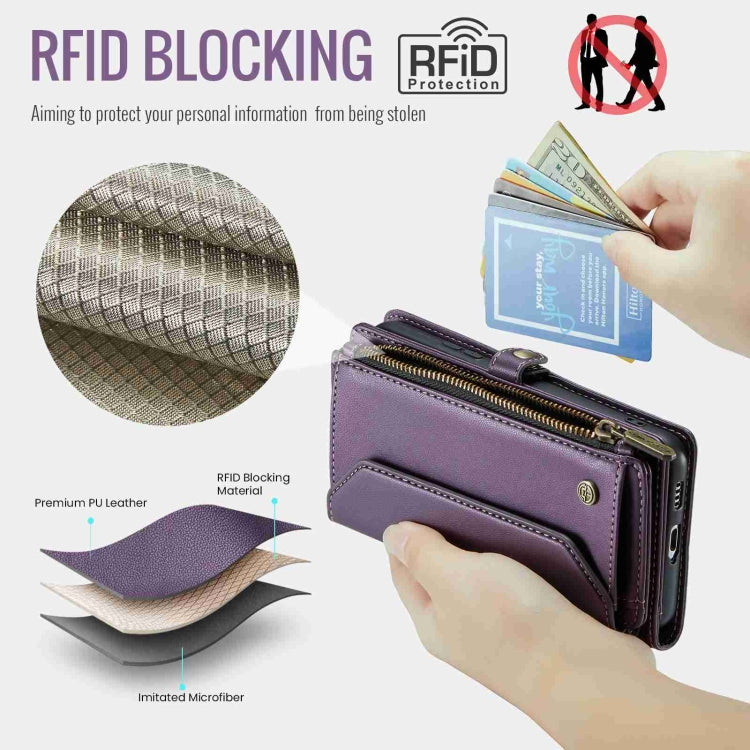 For Samsung Galaxy S22+ 5G CaseMe C36 Card Slots Zipper Wallet RFID Anti-theft Leather Phone Case(Purple) - Galaxy S22+ 5G Cases by CaseMe | Online Shopping South Africa | PMC Jewellery | Buy Now Pay Later Mobicred