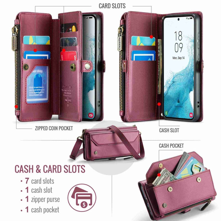 For Samsung Galaxy S22 5G CaseMe C36 Card Slots Zipper Wallet RFID Anti-theft Leather Phone Case(Wine Red) - Galaxy S22 5G Cases by CaseMe | Online Shopping South Africa | PMC Jewellery | Buy Now Pay Later Mobicred