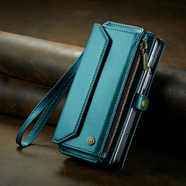 For Samsung Galaxy Z Fold4 CaseMe C36 Card Slots Zipper Wallet RFID Anti-theft Leather Phone Case(Blue-green) - Galaxy Z Fold4 5G Cases by CaseMe | Online Shopping South Africa | PMC Jewellery | Buy Now Pay Later Mobicred