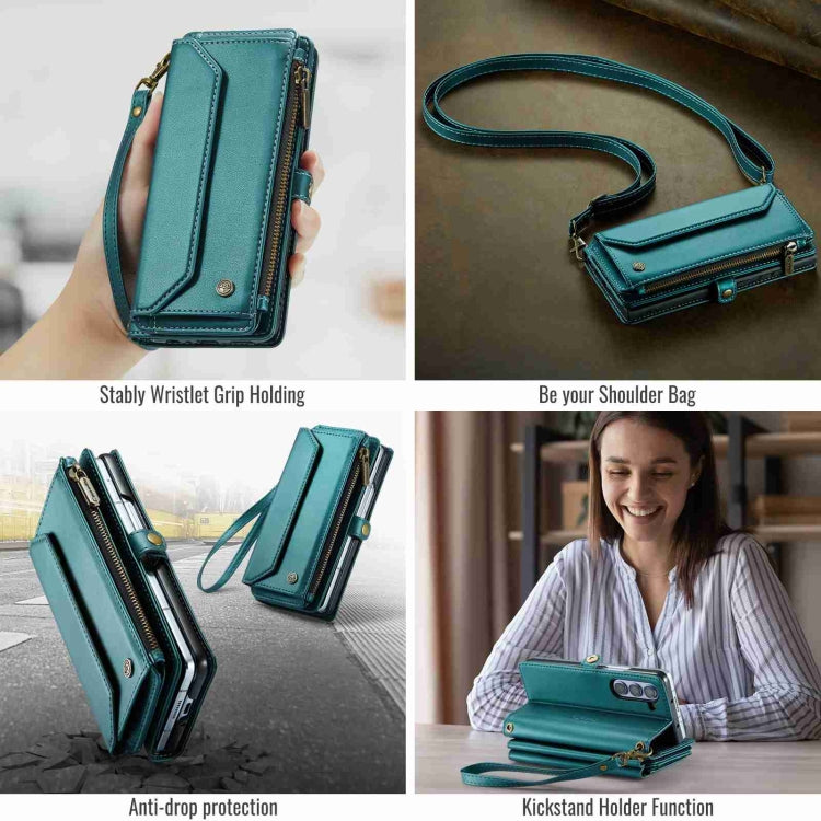 For Samsung Galaxy Z Fold5 CaseMe C36 Card Slots Zipper Wallet RFID Anti-theft Leather Phone Case(Blue-green) - Galaxy Z Fold5 Cases by CaseMe | Online Shopping South Africa | PMC Jewellery | Buy Now Pay Later Mobicred