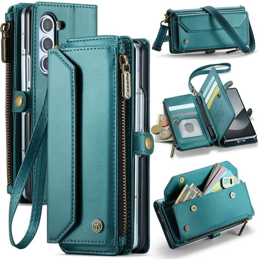 For Samsung Galaxy Z Fold6 5G CaseMe C36 Card Slots Zipper Wallet RFID Anti-theft Leather Phone Case(Blue-green) - Galaxy Z Fold6 5G Cases by CaseMe | Online Shopping South Africa | PMC Jewellery | Buy Now Pay Later Mobicred