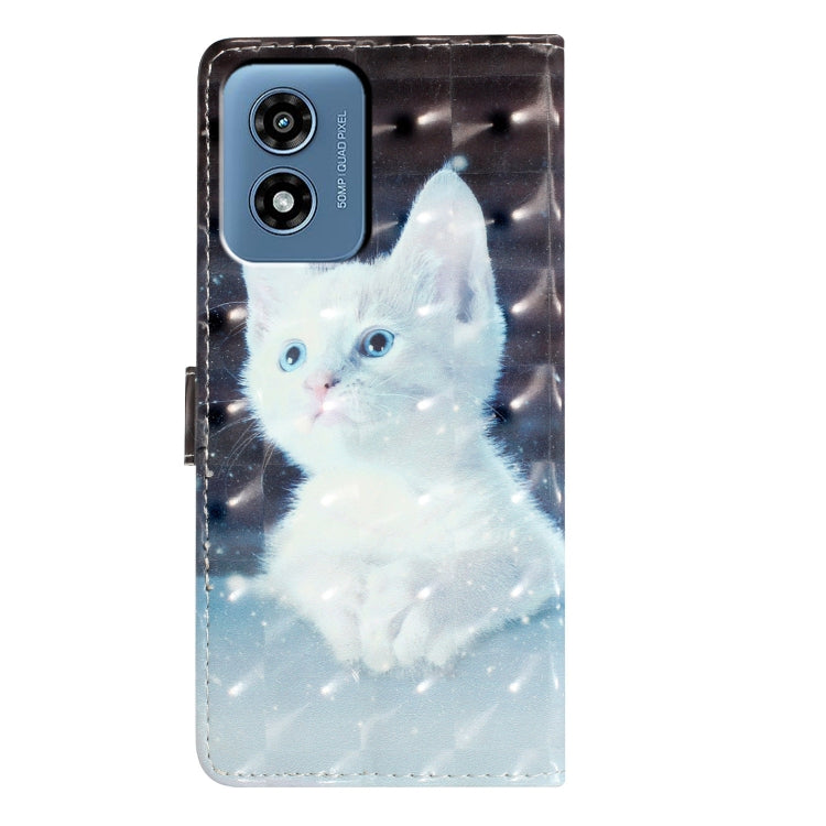 For Motorola Moto G Play 2024 3D Pattern Leather Phone Case(White Cat) - Motorola Cases by PMC Jewellery | Online Shopping South Africa | PMC Jewellery | Buy Now Pay Later Mobicred