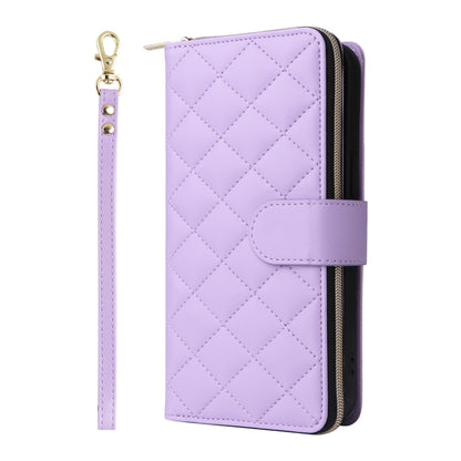 For iPhone 16 Pro Max Crossbody Rhombic Zipper Tower Buckle Leather Phone Case with Lanyard(Purple) - iPhone 16 Pro Max Cases by PMC Jewellery | Online Shopping South Africa | PMC Jewellery | Buy Now Pay Later Mobicred