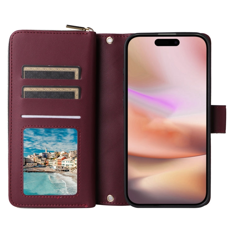 For iPhone 16 Plus Crossbody Rhombic Zipper Tower Buckle Leather Phone Case with Lanyard(Wine Red) - iPhone 16 Plus Cases by PMC Jewellery | Online Shopping South Africa | PMC Jewellery | Buy Now Pay Later Mobicred