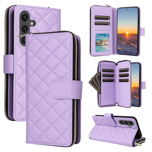 For Samsung Galaxy S24 FE 5G Crossbody Rhombic Zipper Tower Buckle Leather Phone Case with Lanyard(Purple) - Galaxy S24 FE 5G Cases by PMC Jewellery | Online Shopping South Africa | PMC Jewellery | Buy Now Pay Later Mobicred