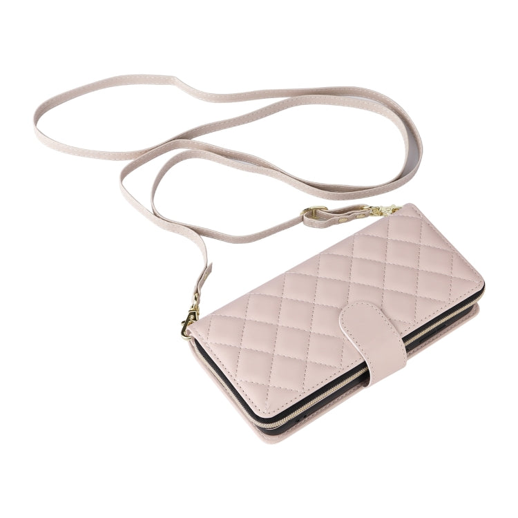 For Samsung Galaxy S25 5G Crossbody Rhombic Zipper Tower Buckle Leather Phone Case with Lanyard(Beige) - Galaxy S25 5G Cases by PMC Jewellery | Online Shopping South Africa | PMC Jewellery | Buy Now Pay Later Mobicred