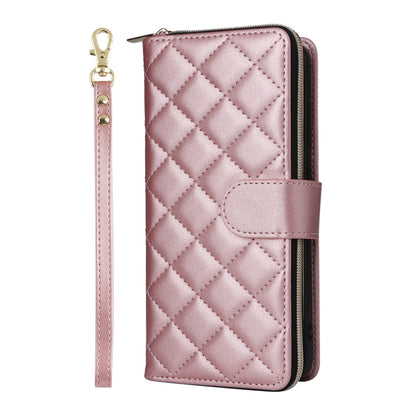 For Samsung Galaxy S25+ 5G Crossbody Rhombic Zipper Tower Buckle Leather Phone Case with Lanyard(Rose Gold) - Galaxy S25+ 5G Cases by PMC Jewellery | Online Shopping South Africa | PMC Jewellery | Buy Now Pay Later Mobicred