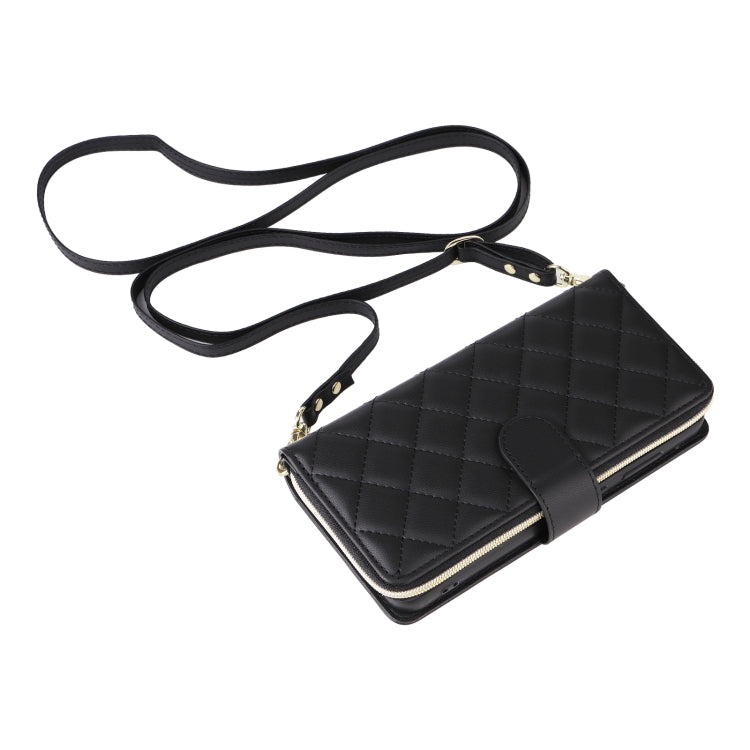 For Samsung Galaxy S25+ 5G Crossbody Rhombic Zipper Tower Buckle Leather Phone Case with Lanyard(Black) - Galaxy S25+ 5G Cases by PMC Jewellery | Online Shopping South Africa | PMC Jewellery | Buy Now Pay Later Mobicred