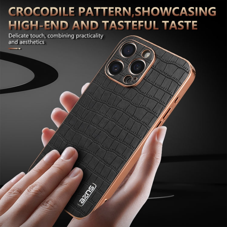 For iPhone 16 Pro Max AZNS Electroplated Frame Crocodile Texture Full Coverage Phone Case(White) - free shipping - PMC Jewellery - Order now!