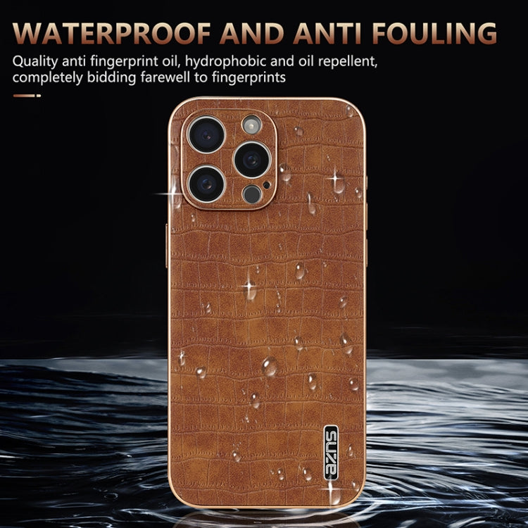 For iPhone 16 Pro AZNS Electroplated Frame Crocodile Texture Full Coverage Phone Case(Brown) - iPhone 16 Pro Cases by AZNS | Online Shopping South Africa | PMC TechLife | Buy Now Pay Later Mobicred