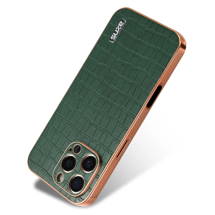 For iPhone 16 Pro AZNS Electroplated Frame Crocodile Texture Full Coverage Phone Case(Green) - free shipping - PMC Jewellery - Order now!